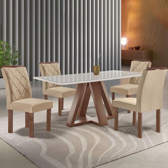 Imagem de Mesa de Jantar 4 Lugares Kyra/Arthus com Vidro Chocolate/Off White/Suede Cru - Cel Móveis