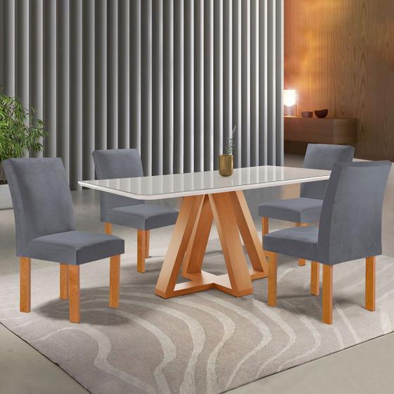 Imagem de Mesa de Jantar 4 Lugares Kyra/Canela com Vidro Cinamomo/Off White/Suede Cinza - Cel Móveis