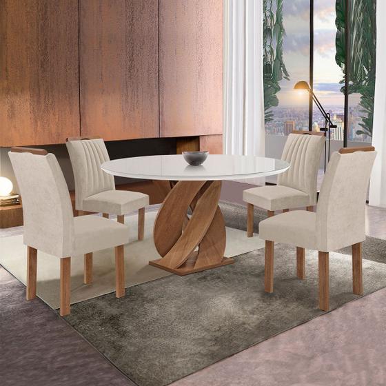 Imagem de Mesa de Jantar 4 Lugares Luna Arizona com Vidro 100% Mdf Chocolate/Off White/Boucle Bege 20782 - Cel Móveis