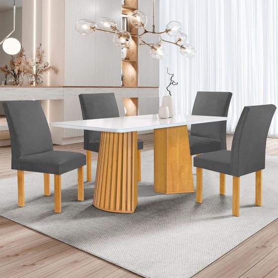 Imagem de Mesa de Jantar 4 Lugares Stella Canela com Vidro Ripado Cinamomo/Off White/Cinza - Cel Móveis