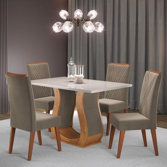 Imagem de Mesa de Jantar 4 Lugares Universe com Vidro Mel/Perola/Off White - Viero Móveis