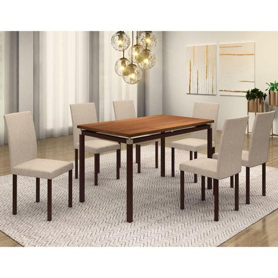 Imagem de Mesa de Jantar 6 Cadeiras Bege Florida BM Tubular Café/Linho