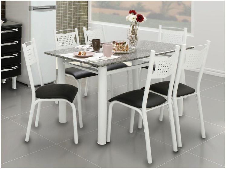 Mesa de Jantar 6 Cadeiras Retangular Aço Tampo Granito Poeme Ciplafe