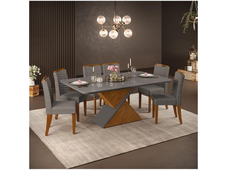 Imagem de Mesa de Jantar 6 Cadeiras Retangular Cinza e Lunar DJ Móveis Firenze