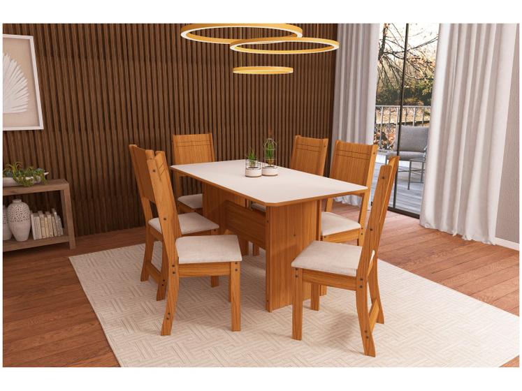 Mesa de Jantar 6 Cadeiras Retangular Freijo e Off White Indekes Cristal Menor preço em Mesa de Jantar 6 Cadeiras Retangular Freijo e Off White Indekes Cristal