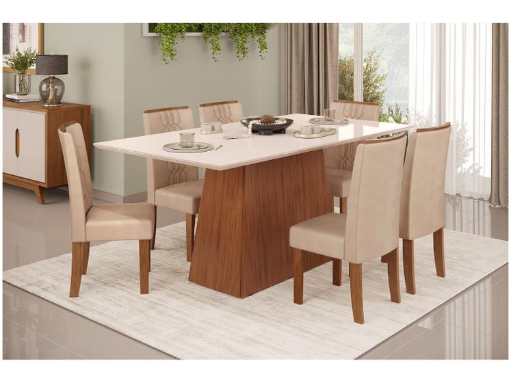 Mesa de Jantar 6 Cadeiras Retangular Freijó Off White e Creme DJ Móveis Copenhague Menor preço em Mesa de Jantar 6 Cadeiras Retangular Freijó Off White e Creme DJ Móveis Copenhague