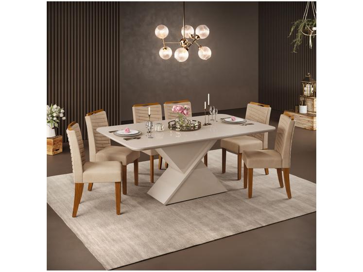 Mesa de Jantar 6 Cadeiras Retangular Off White e Saara DJ Móveis Firenze Menor preço em Mesa de Jantar 6 Cadeiras Retangular Off White e Saara DJ Móveis Firenze