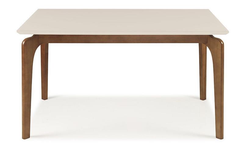 Imagem de Mesa de Jantar 6 lugares 135cm Moderna Tampo com Vidro Base Madeira Maciça Cirrus - Off White/Imbuia