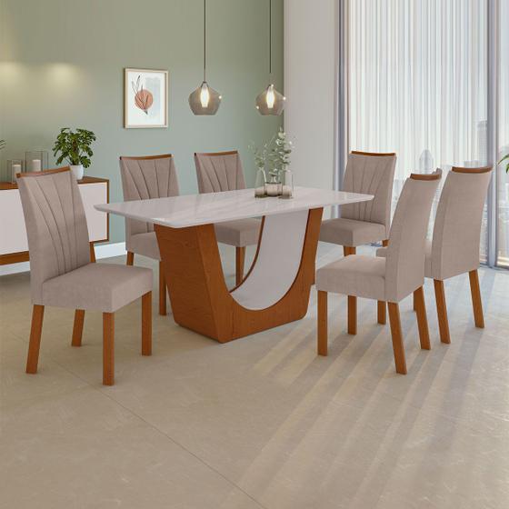 Imagem de Mesa de Jantar 6 Lugares Atla Apogeu com Vidro Frassino/Off White/Suede Animale Bege - Móveis Lopas