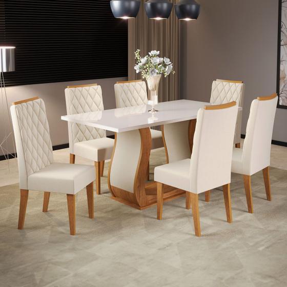 Imagem de Mesa de Jantar 6 Lugares Brusque Mel/Off White/Veludo Pastel - Viero Móveis