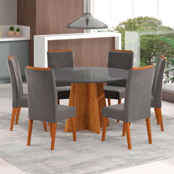 Imagem de Mesa de Jantar 6 Lugares Calm com Vidro Mel/Grafite - Viero Móveis