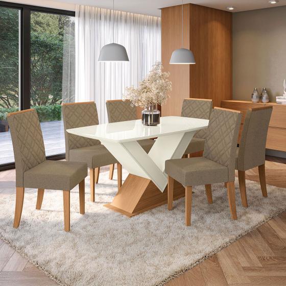 Imagem de Mesa de Jantar 6 Lugares Camélia com Vidro Canela/Off White/Capuccino - Kappesberg Jantar