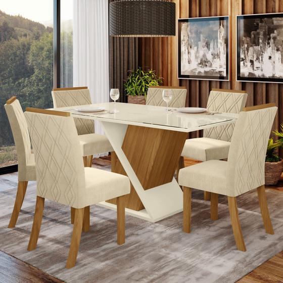 Imagem de Mesa De Jantar 6 Lugares Carol Nature/off White/linho - Bci Móveis