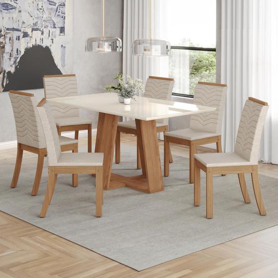 Imagem de Mesa de Jantar 6 Lugares Lins Isa com Vidro Nature/Off White/Linho - Henn