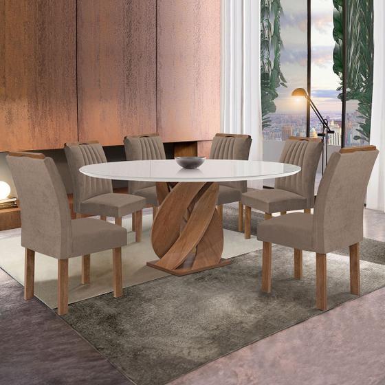 Imagem de Mesa de Jantar 6 Lugares Luna com Vidro 100% Mdf Chocolate/Off White/Veludo Bege Escuro - Cel Móveis