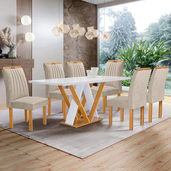 Imagem de Mesa de Jantar 6 Lugares Manuela Arizona com Vidro Cinamomo/Off White/Boucle Bege - Cel Móveis