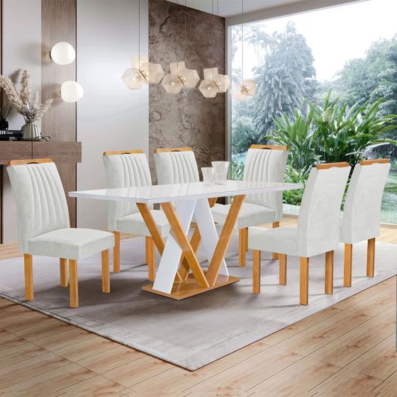 Imagem de Mesa de Jantar 6 Lugares Manuela Arizona com Vidro Cinamomo/Off White/Boucle Gelo - Cel Móveis