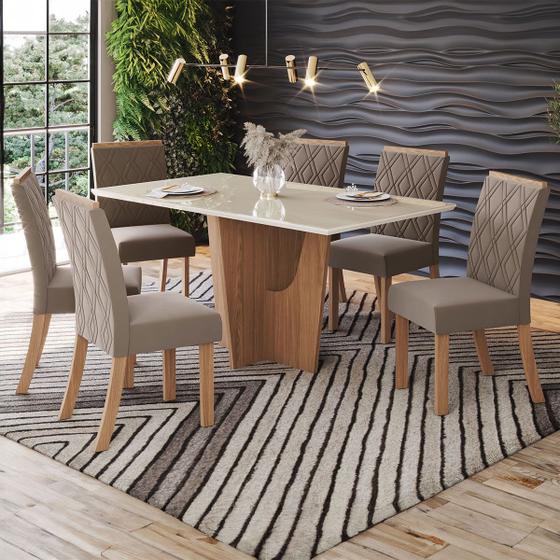 Imagem de Mesa de Jantar 6 Lugares Vértice/Vita com Vidro Nature/Off White/Bege - Henn