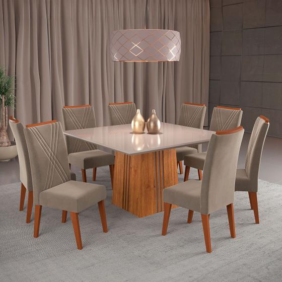 Imagem de Mesa de Jantar 8 Lugares Daniela com Vidro Mel/Off White/Perola - Viero Móveis