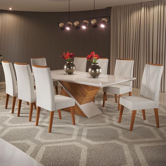 Imagem de Mesa de Jantar 8 Lugares Easy com Vidro Mel/Marfim/Off White - Viero Móveis