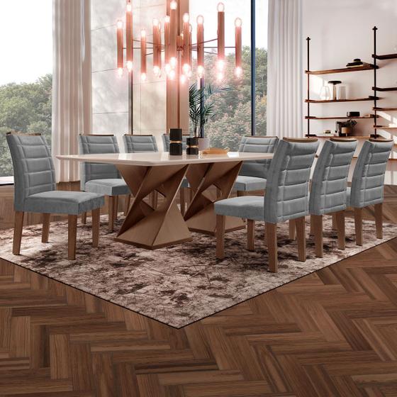 Mesa de Jantar 8 Lugares Genova com Vidro Chocolate/Off White/Cinza - Cel Móveis Imagem de Mesa de Jantar 8 Lugares Genova com Vidro Chocolate/Off White/Cinza - Cel Móveis