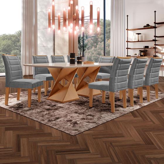 Imagem de Mesa de Jantar 8 Lugares Genova com Vidro Cinamomo/Off White/Cinza - Cel Móveis