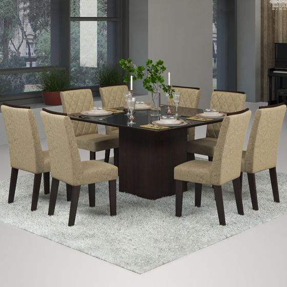 Mesa De Jantar 8 Lugares Jóia Nogueira/gold/preto - Viero Móveis Menor preço em Mesa De Jantar 8 Lugares Jóia Nogueira/gold/preto - Viero Móveis
