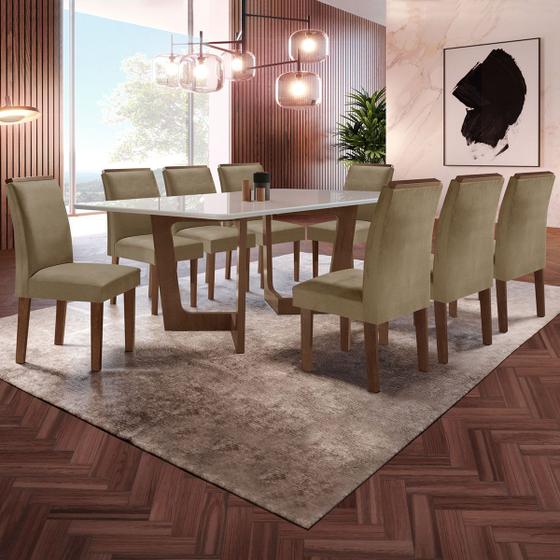 Imagem de Mesa de Jantar 8 Lugares Nápoles/Luísa com Vidro Chocolate/Off White/Marrom Claro - Cel Móveis