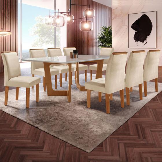 Imagem de Mesa de Jantar 8 Lugares Nápoles/Luísa com Vidro Cinamomo/Off White/Bege - Cel Móveis