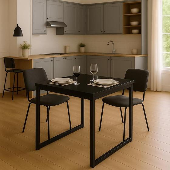 Imagem de Mesa de Jantar 80x80 Industrial Preta Moderna Para 4 Lugares MDF Compacta Entrega Rápida
