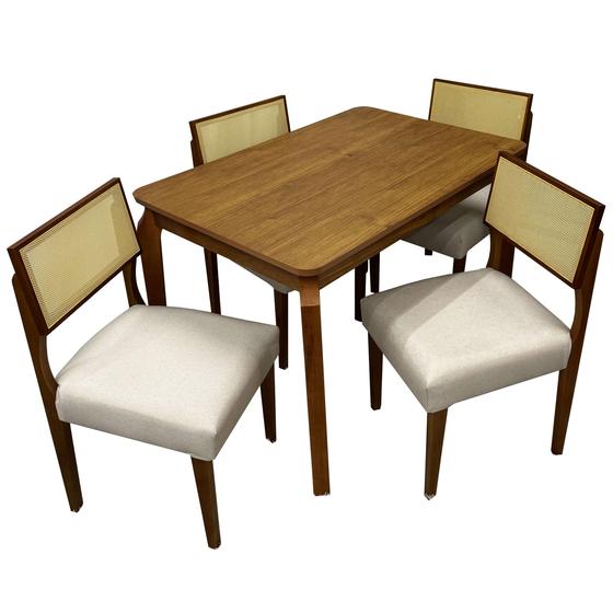 Imagem de Mesa de Jantar Alegra 12080 SEM Vidro 4 Cadeiras Grecia Cor Cinamomo com Tecido Bege
