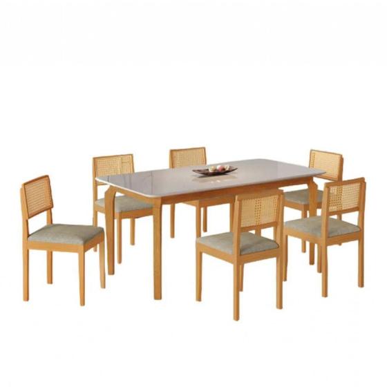 Imagem de Mesa De Jantar Alegra 160x80 Com 6 Cadeiras Jade Encosto Tela JCM Movelar