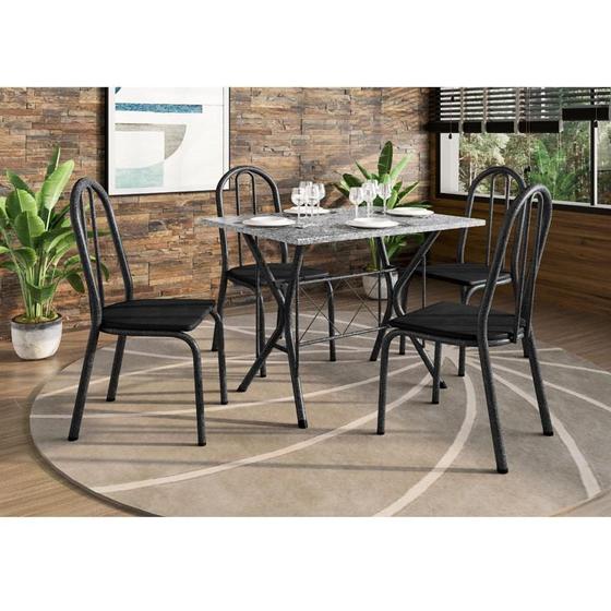 Imagem de Mesa de Jantar Ambiente Bruna 100x60 cm com Granito Ocre Itabira com 4 Cadeiras 050 Preto  - Artefamol