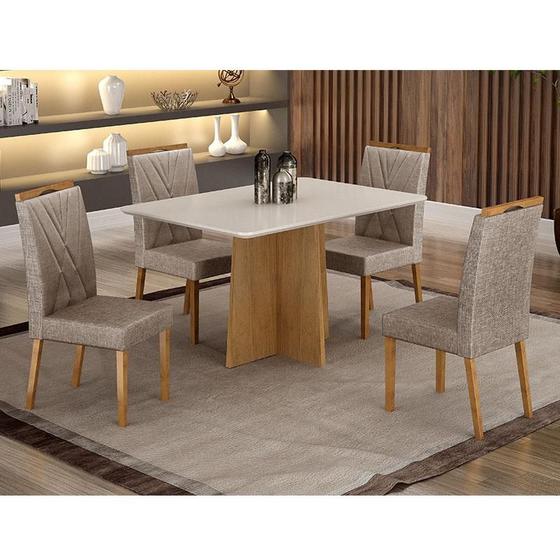 Imagem de Mesa de Jantar Ambiente Jade 120x80cm Cinamomo Off White com 4 Cadeiras Lara Linho Bege - Valdemóveis
