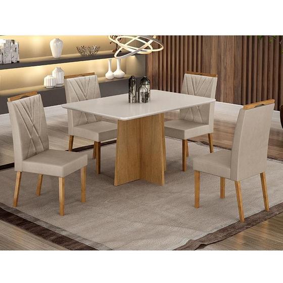 Imagem de Mesa de Jantar Ambiente Jade 120x80cm Cinamomo Off White com 4 Cadeiras Lara Veludo Bege - Valdemóveis