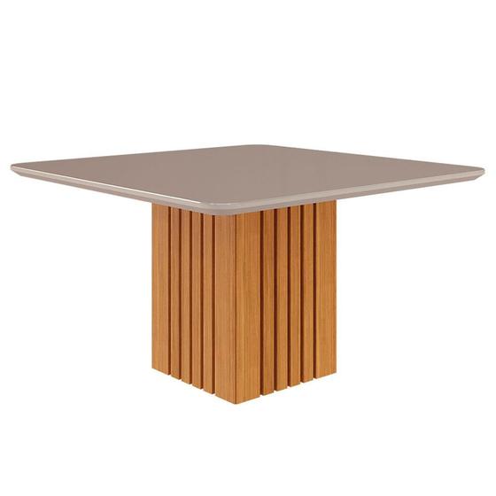 Imagem de Mesa de Jantar Ana Quadrada 1 Tampo em MDF e Vidro 130cm 1 Base Cozinha Moderna Marrom Off White - Cimol