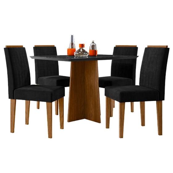 Imagem de Mesa de Jantar Anitta 120x80 cm com Vidro Ype Preto e 4 Cadeiras Ana Veludo Preto  New Ceval