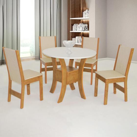 Imagem de Mesa de jantar Ayla com tampo redondo de 90cm com 4 cadeiras de encosto e assento estofado - São Carlos