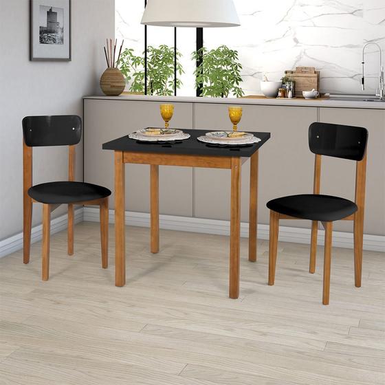 Imagem de Mesa de Jantar Base Madeira Maciça com 2 Cadeiras Elisa Ideal para Apartamenteo 80x80 Preto