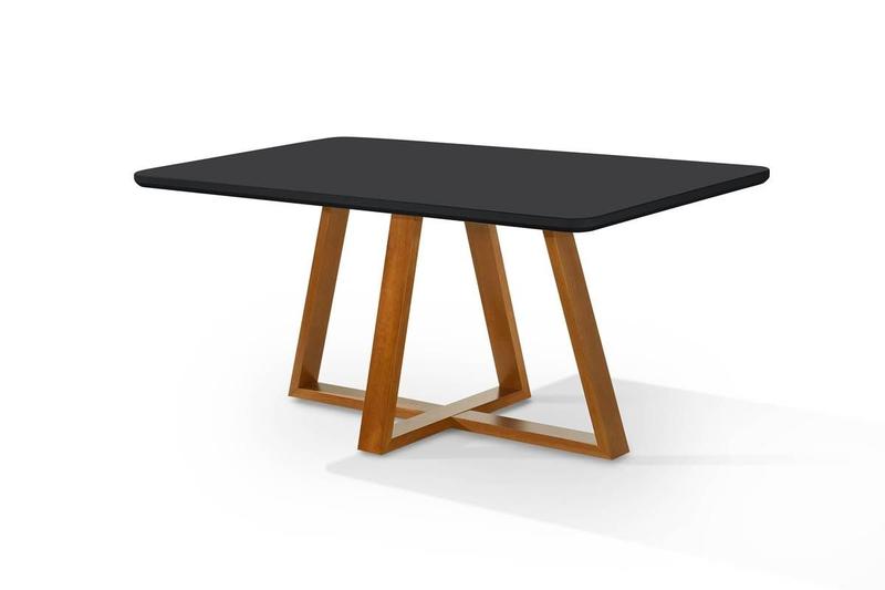 Imagem de Mesa de Jantar Bela Retangular Pés Madeira Tampo Com Vidro