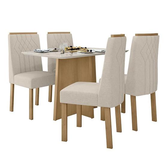 Imagem de Mesa de Jantar Celebrare 120x80 com 4 Cadeiras Exclusive Amêndoa/Off White/Linho Bege - Móveis Lopas