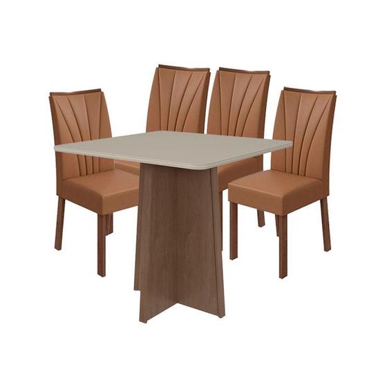 Imagem de Mesa de Jantar Celebrare 90 cm Imbuia Clean Off White Tampo com Vidro com 4 Cadeiras Apogeu material sintético Caramelo  Lopas