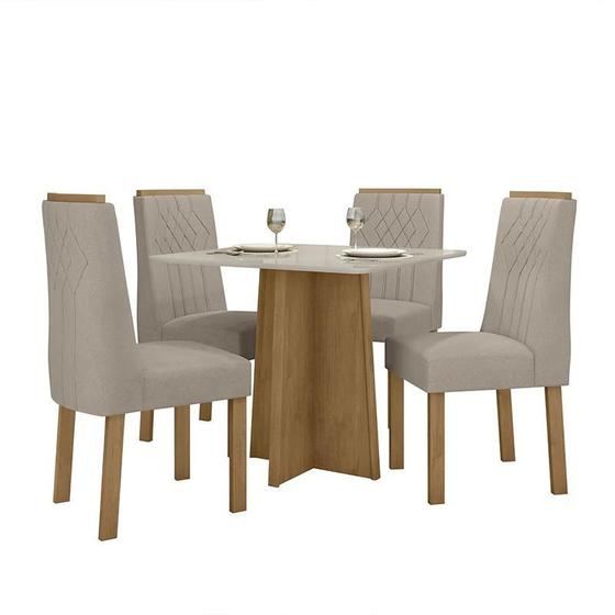 Imagem de Mesa de Jantar Celebrare 90x90 com 4 Cadeiras Exclusive Amêndoa/Off White/Veludo Creme - Móveis Lopas