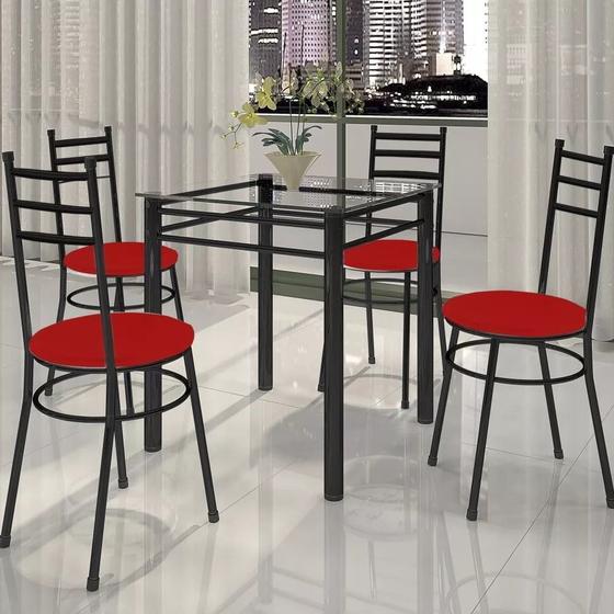 Imagem de Mesa De Jantar Com 04 Cadeiras Tulipa Preto/Vermelho