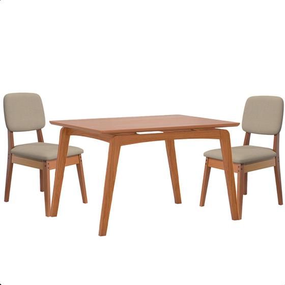 Imagem de Mesa de Jantar com 2 Cadeiras Ravi Nature Linho Bege Base de Madeira