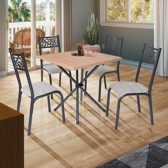 Imagem de Mesa De Jantar Com 4 Cadeiras Em Aço Preto Carvalho Com Estofado Manteiga Nitan Shop Jm