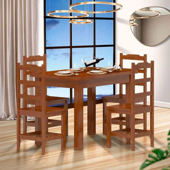 Imagem de Mesa De Jantar Com 4 Cadeiras Madeira Maciça 120cm Mel Pérola Nemargi