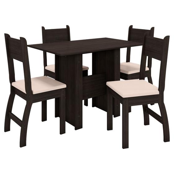 Imagem de Mesa de Jantar Com 4 Cadeiras Milano Amendoa Savana Poliman Móveis