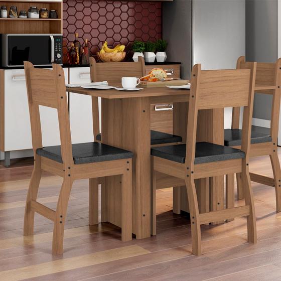 Imagem de Mesa de Jantar Com 4 Cadeiras Milano Carvalho Preto Poliman Móveis