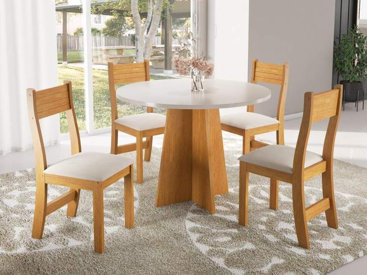 Imagem de Mesa de Jantar com 4 Cadeiras Redonda Circular 0.90x0.90 Flip  Mel Blonde/Off white